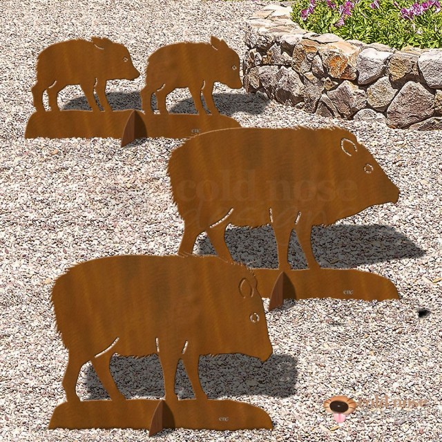 Metal Javalina Family Yard Art with Our Own Rust Patina Finish 